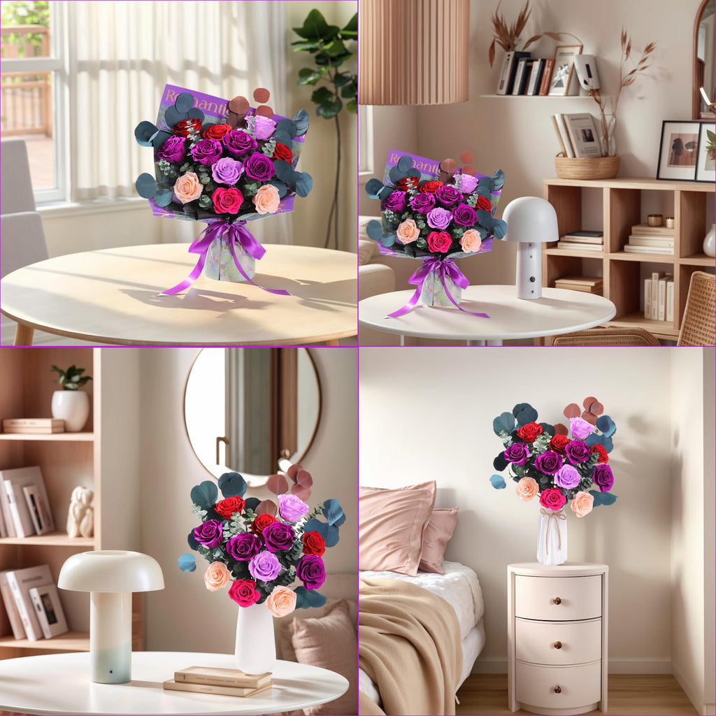 Lovenfold Flowers for Delivery Birthday Flowers Gift for Her,Preserved Flowers Bouquet 12 Roses Mixed Bouquet,Rose Gifts for Women Mom Grandma(Mixed 12 Purple-A Roses)