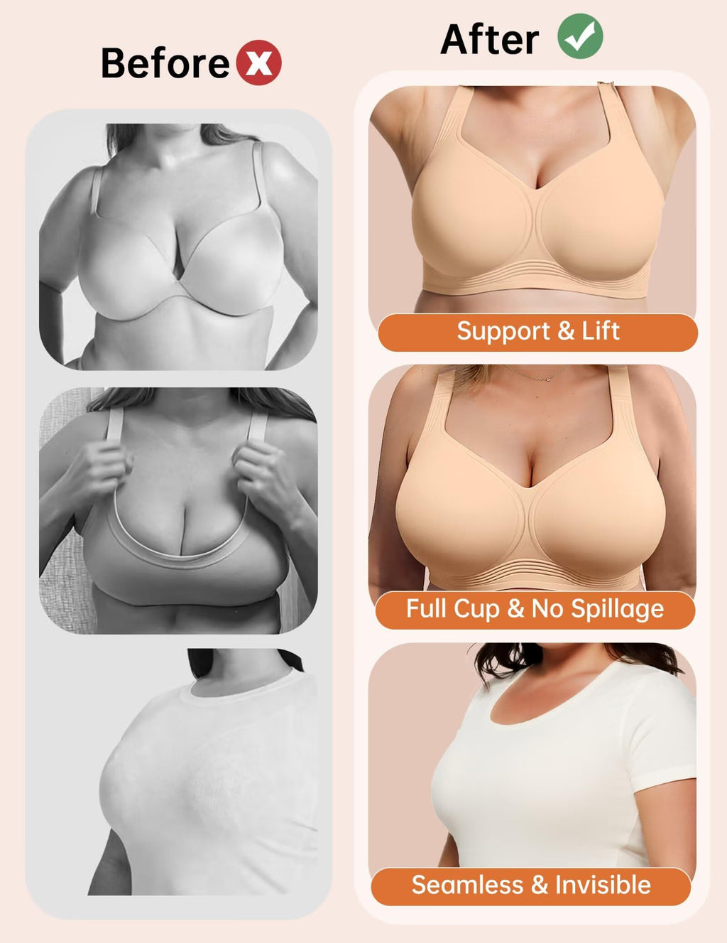 Vertvie Jelly Bras for Women Plus Size Minimizer Soft Wireless Push Up Bra Full Supportive Older Lift Back Coverage Bralette(Skin,38DDD)