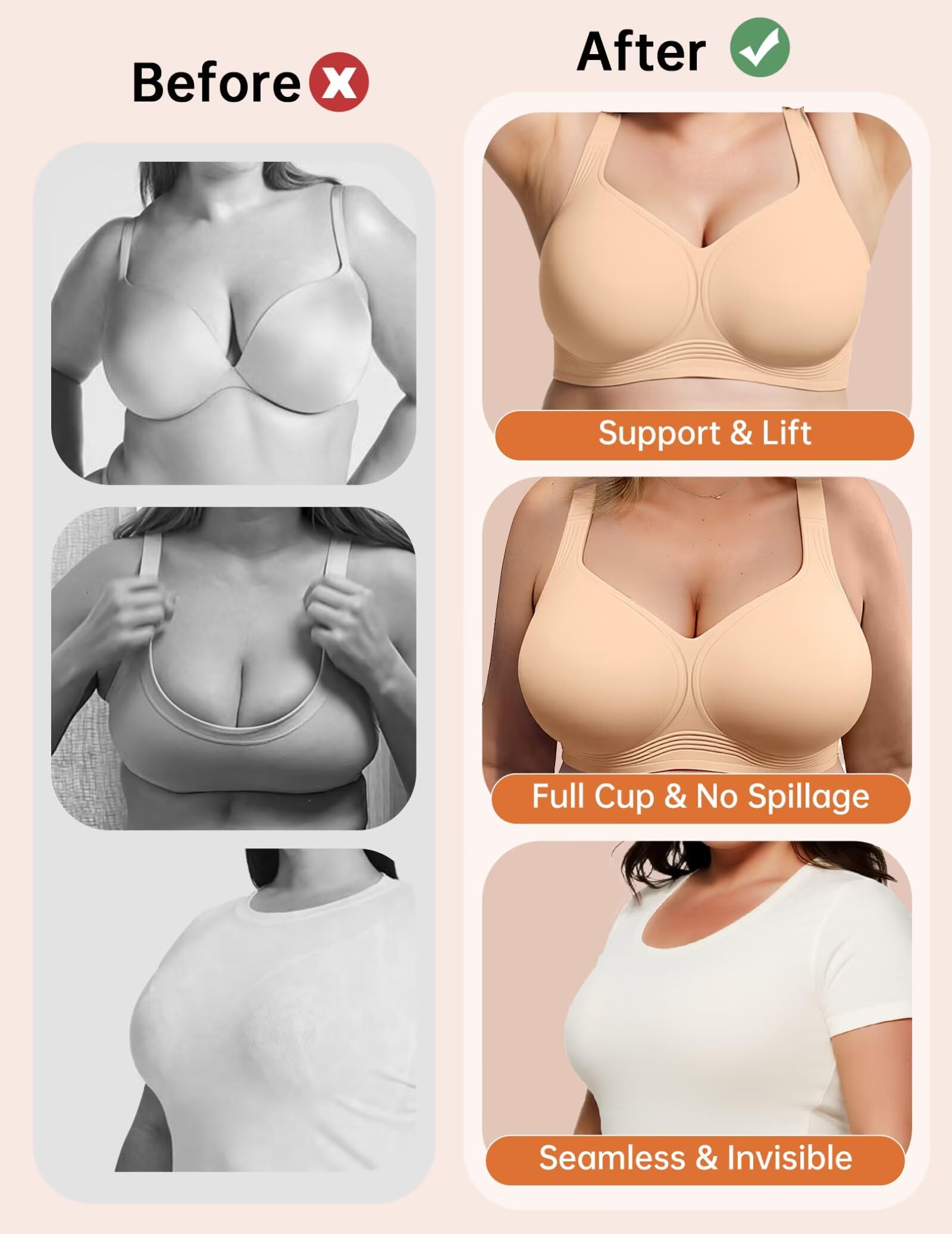 Vertvie Jelly Bras for Women Plus Size Minimizer Soft Wireless Push Up Bra Full Supportive Older Lift Back Coverage Bralette(Skin,38DDD)