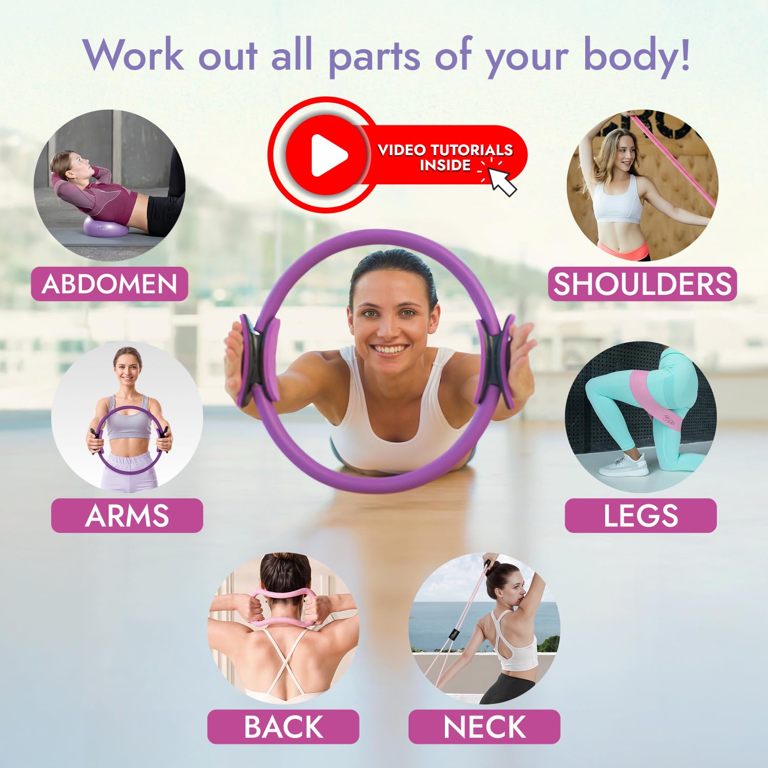 TTolbi Pilates Equipment - 10-in-1 Pilates Ring and Ball Set | Home Pilates Essentials Kit for Women & Accessories for at Home Workouts to Tone, Strengthen, Balance & Improve Flexibility