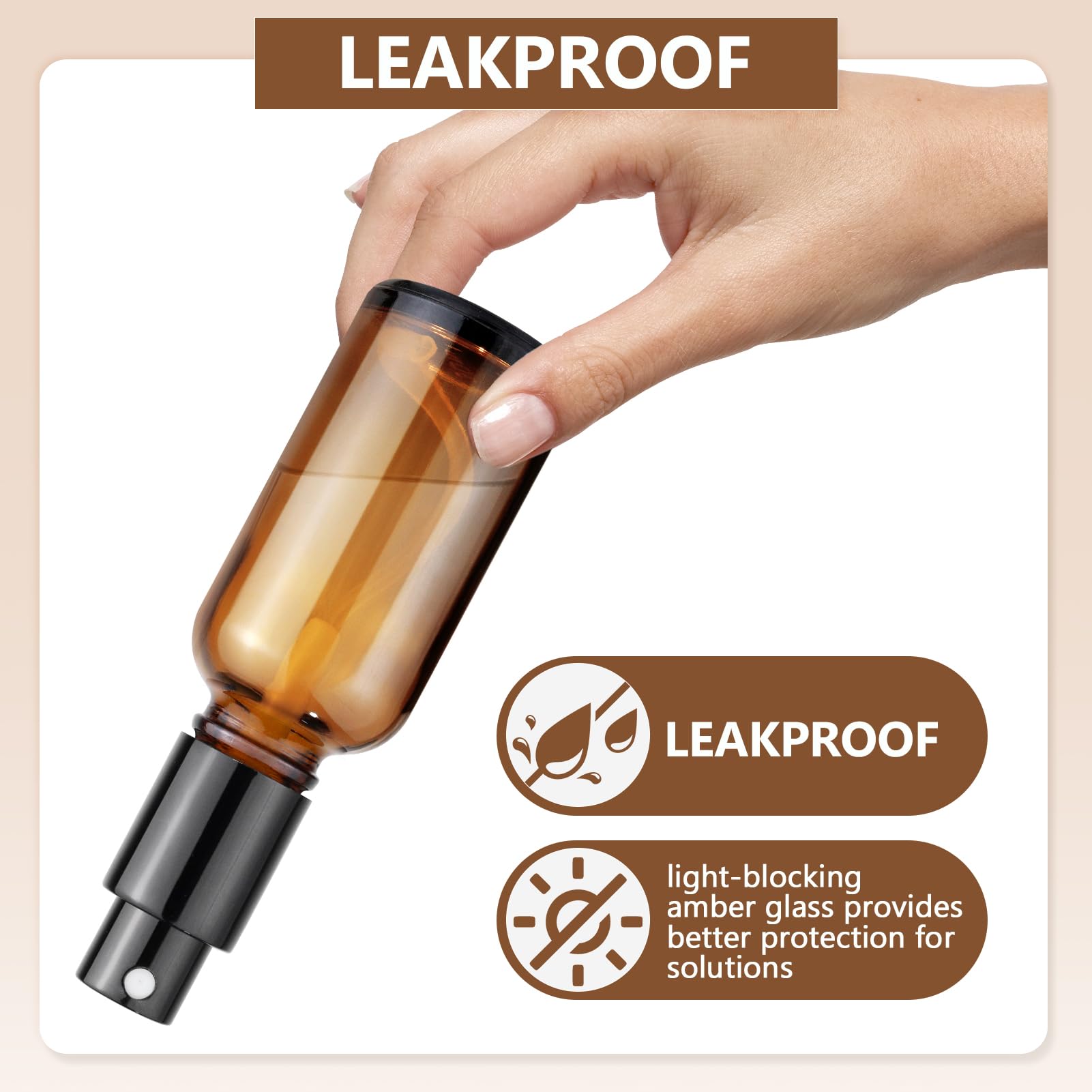 Showvigor 4-Pack 1oz/30ml Amber Glass Spray Bottles for Fine Mist | with 2 Extra Nozzles, Refillable Essential Oil, Toner, Hair Care & Cleaning Solutions Bottles Set | Leak-Proof, UV Protection