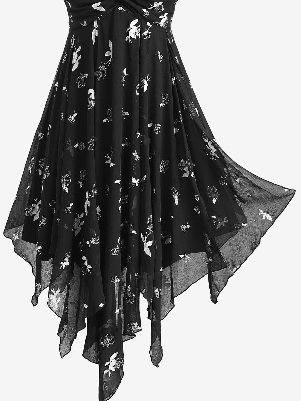 ROSE GAL Women Plus Size Gilding Florals Butterfly Print Twist Empire Waist Handkerchief Hem Backless Midi Cami Flowy Dress(Black/2X)