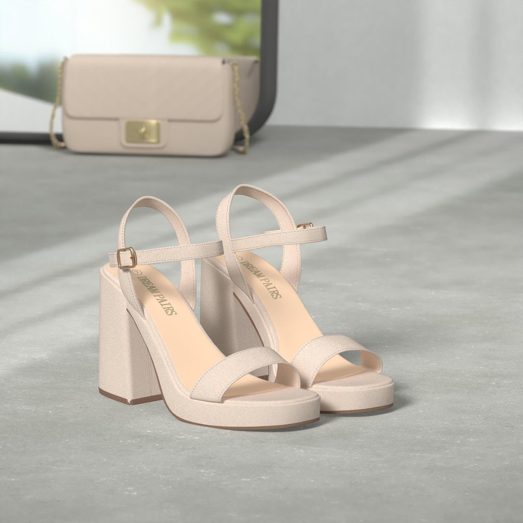 DREAM PAIRS Heels for Women Block Chunky Platform High Heels Open Toe GISELLE Fashion Wedding Party Evening Prom Dance Ankle Strap Dress Pump Sandals Shoes,Size 8,Nude