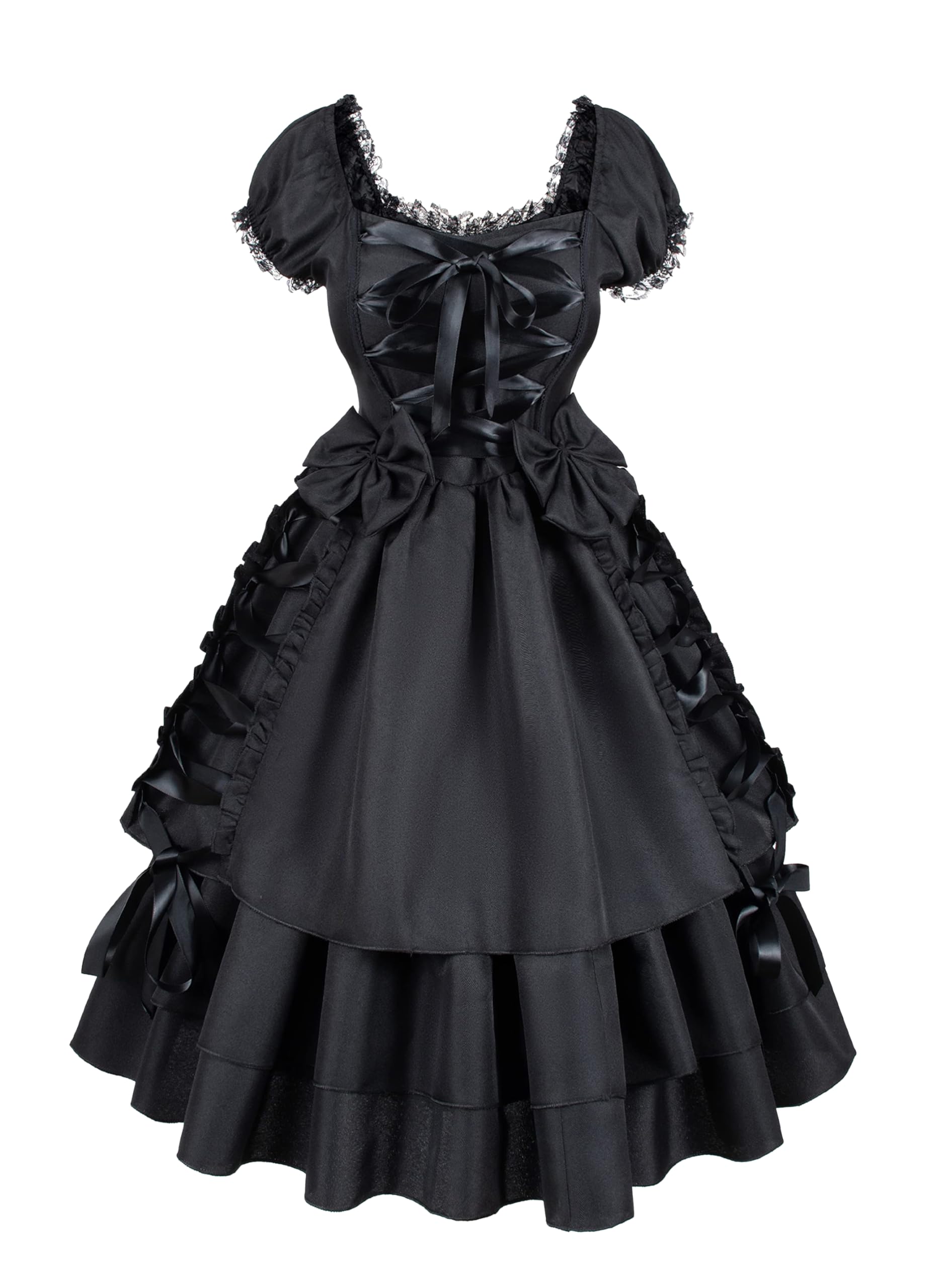GOLDSTITCH Womens Gothic Lolita Dress Classic Black Layered Lace-up Fancy Dress Costume