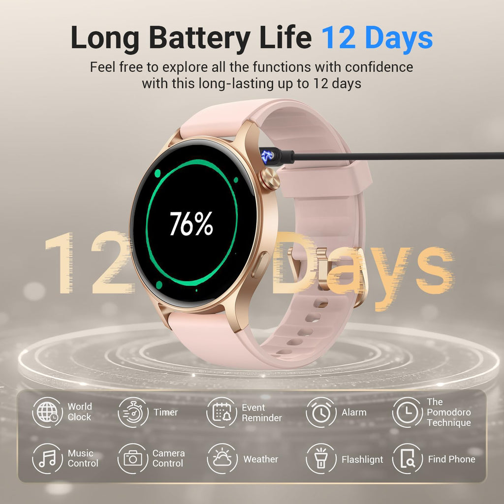 Fitpolo Smart Watch for Women,1.3" AMOLED Touchscreen Fitness Tracker, Make/Answer Calls, Heart Rate SpO2 Monitor, IP68 Waterproof, Sleep & Activity Tracking Smartwatch for Android Phones iPhone