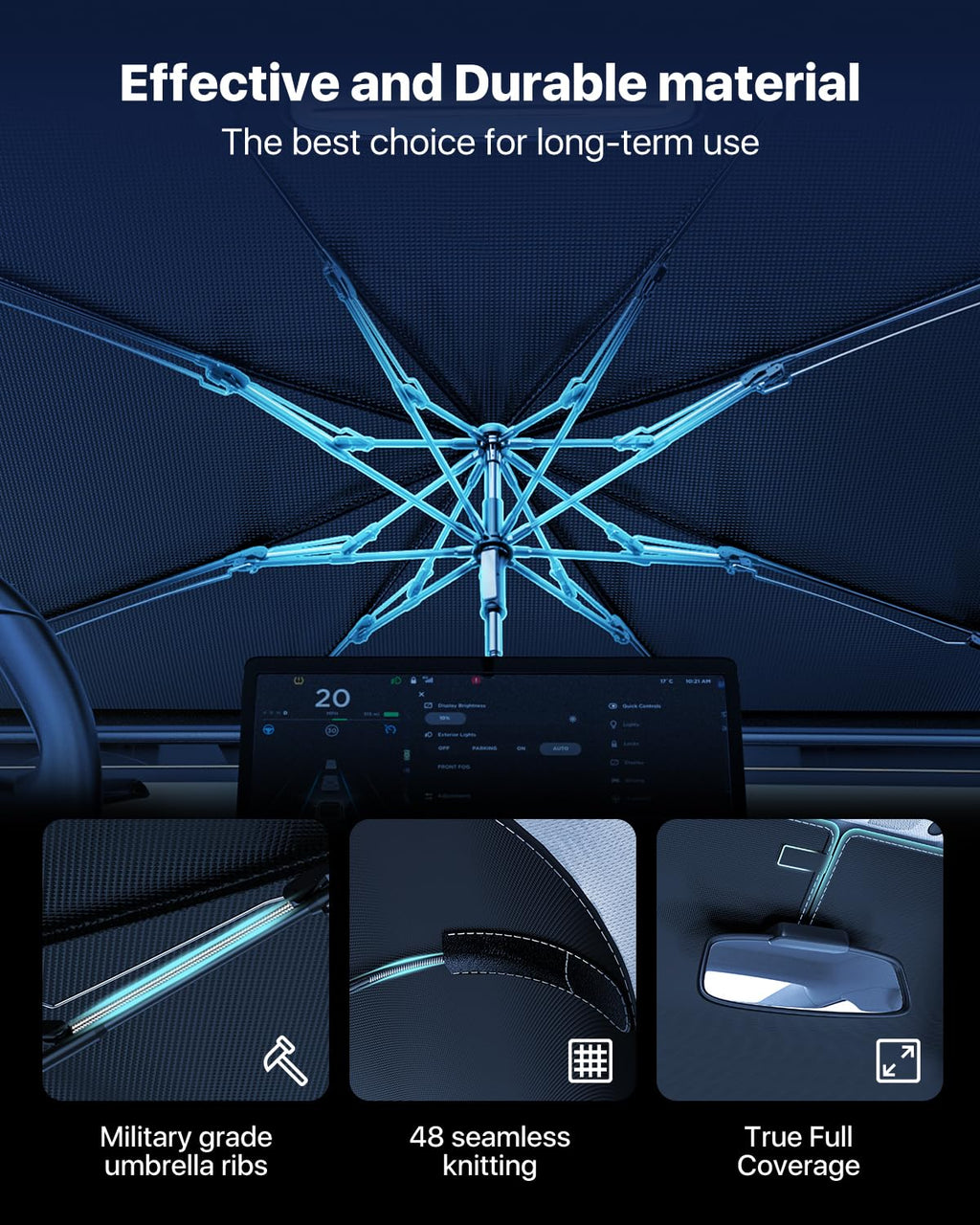 Upgrade Nmoiss Windshield Sun Shade Umbrella - [Vinyl Coating Heat Shield] Protect Car from Sun Rays & Heat Damage Keep Cool and Protect Interior, Spring Structure Edge Medium 56" L x 31" W