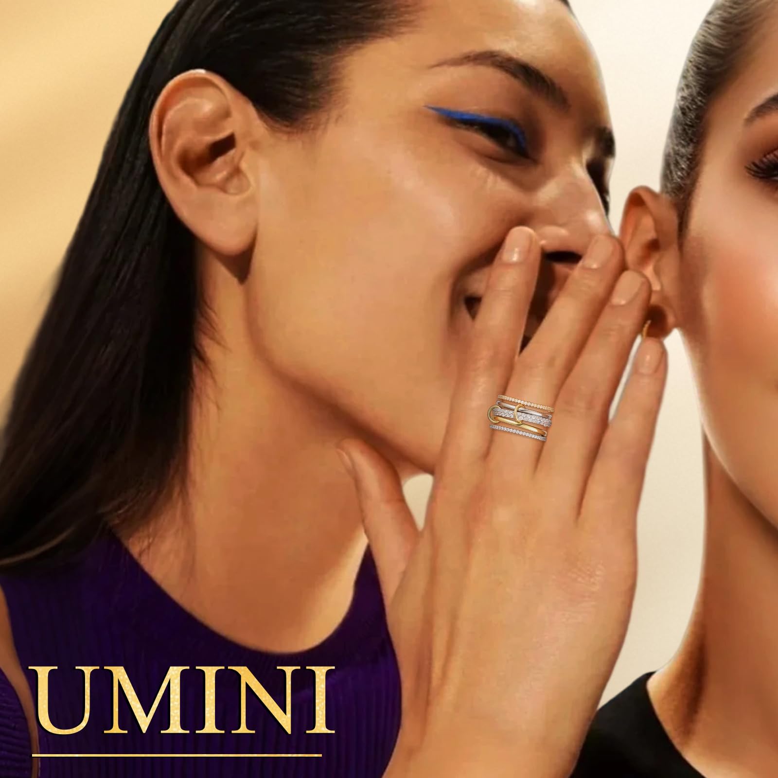 Umini 18K Gold plated Stackable Rings For Women Silver And Gold Stackable Ring Set Cubic Zircon Mixed Metal Rings For Engagement Wedding Birthday Valentine's Day Mother's Day Gift