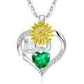 RIVIKO Valentine's Day Gifts for Her-Sunflower Birthstone Necklace for Women,925 Sterling Silver Heart Pendant,Anniversary Birthday Gifts for Women,May Birthstone Jewelry for Wife Mother
