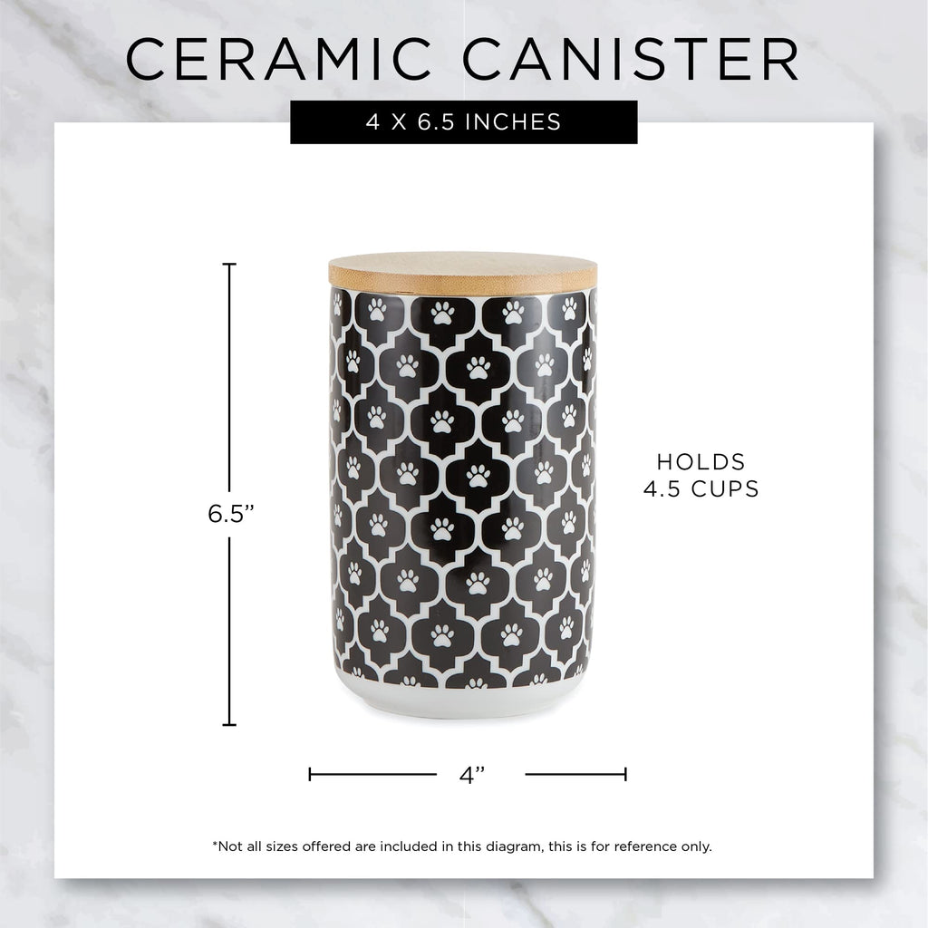Bone Dry Ceramic Treat Jar for Cats and Dogs, Bamboo Lid, Dishwasher Safe Canister, 4x6.5", Navy, Cat Treats