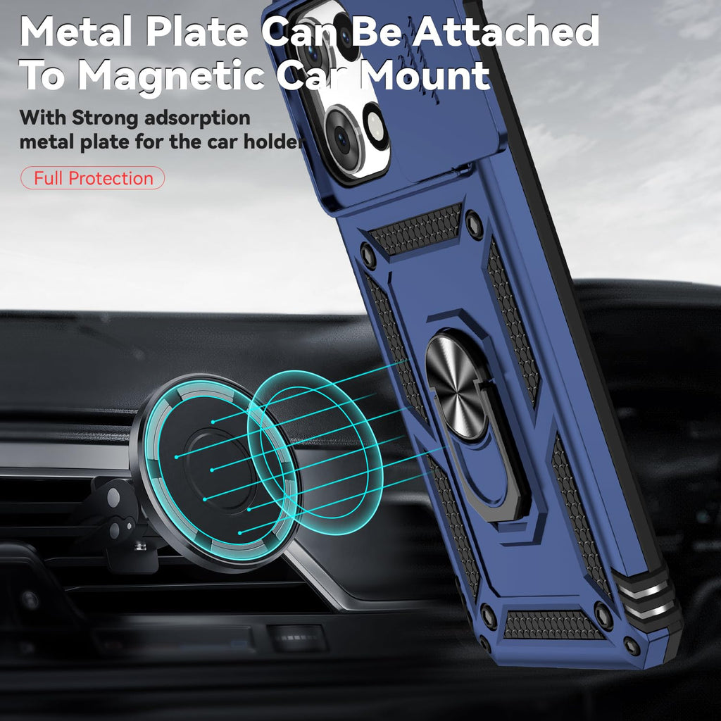 for Motorola Moto G 2025 / Moto G 2026 / Moto G Play 2026 Case, with Slide Camera Cover Screen Protector Ring Holder Kickstand Military Grade Protection Drop Tested Protective Phone Case (Navy Blue)