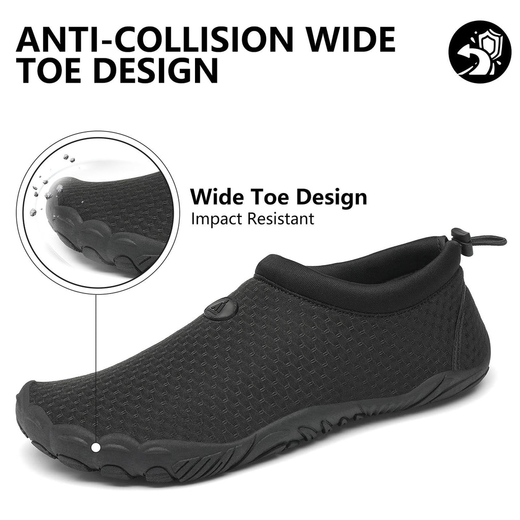 Mishansha Womens Mens Water Shoes Wide Toe Box Swim Beach Barefoot Shoes Quick Dry Non Slip Lividity Black 13.5 Women/11.5 Men