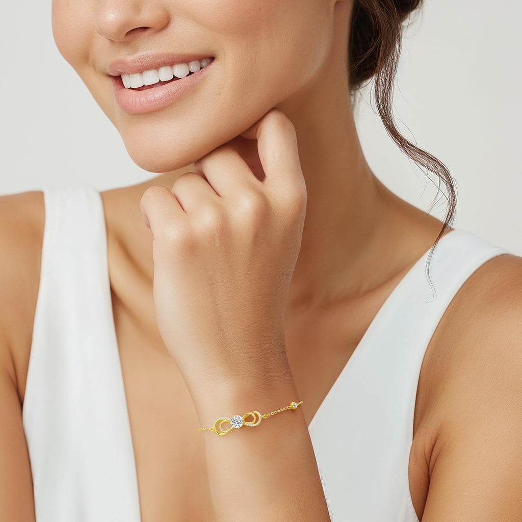 Seelove Valentine's Day Gift Moissanite Infinity Heart Bracelets for Women, 925 Sterling Silver,18K Gold Plated, Adjustable Anniversary Birthday Jewelry Gifts for Wife Her Mom(18K Gold)
