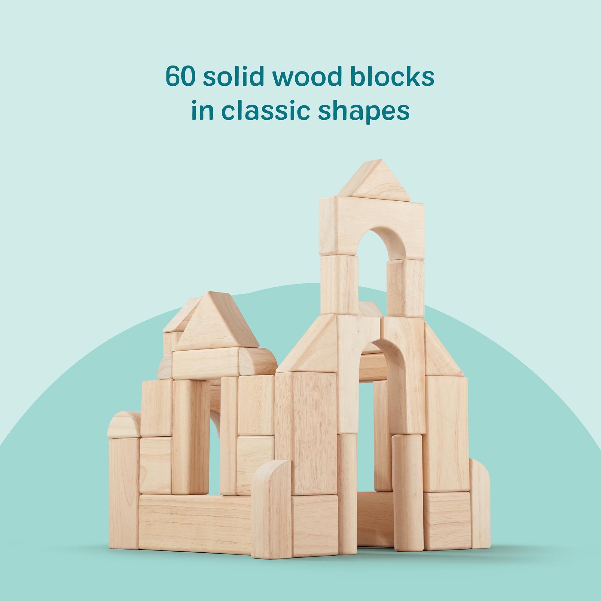 Melissa & Doug Standard Unit Solid-Wood Building Blocks With Wooden Storage Tray (60 pcs)