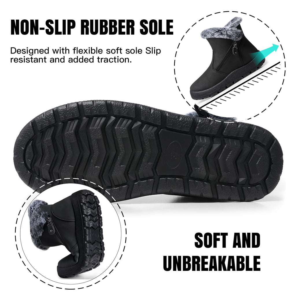 SHIBEVER Winter Boots for Women Waterproof: Womens Snow Boots Warm - Black Size 8 Ankle Fur Lined Insulated Winter Shoes