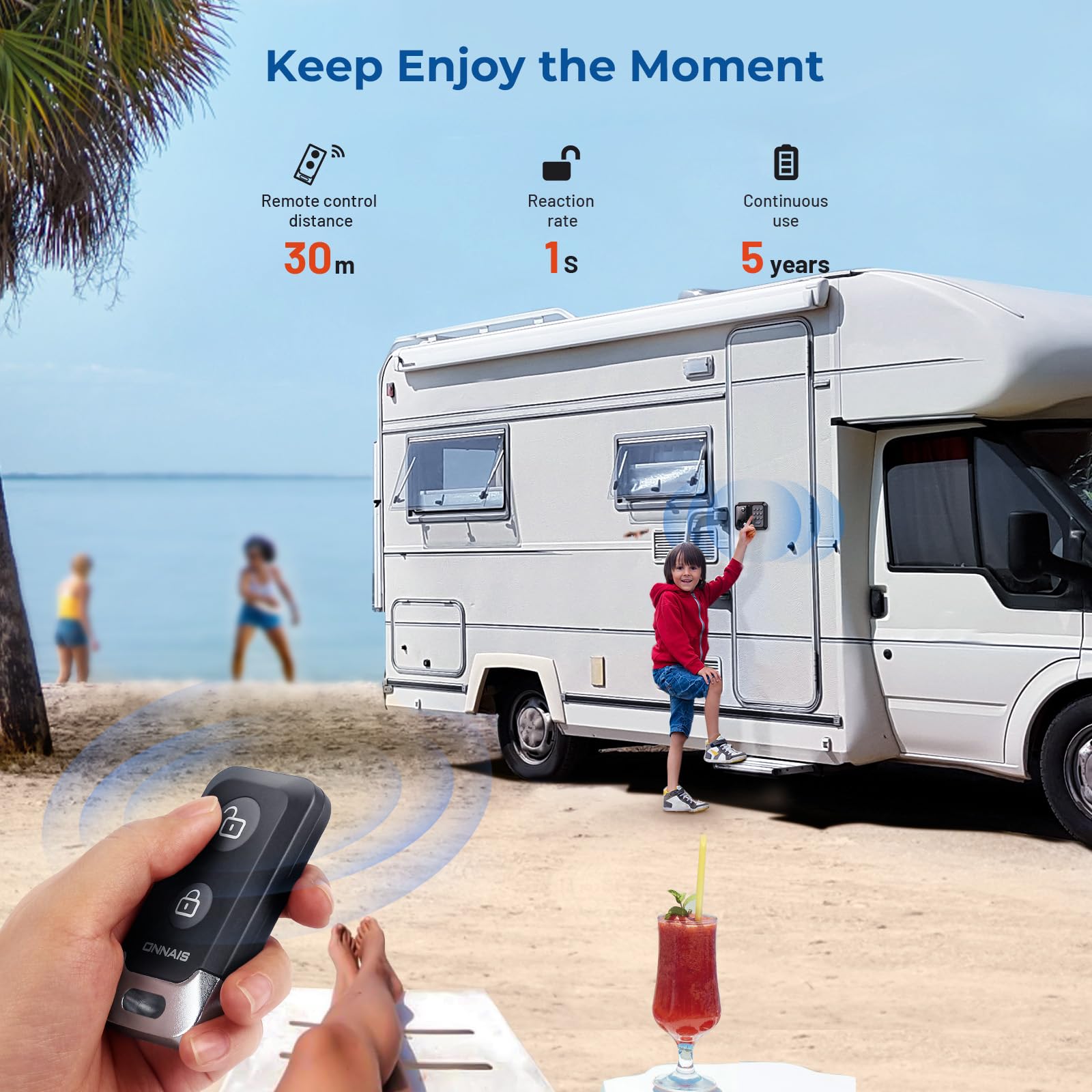 ONNAIS Full Metal RV Keyless Entry Door Lock with Password & Remote, Trailer & Camper Door Lock Replacement, Versatile Latch for RVs