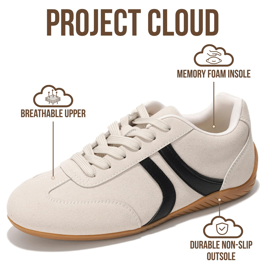 Project Cloud Barefoot Shoes Women – Memory Foam Lace-Up Womens Sneakers – Lightweight & Non Slip Womens Shoes Casual – All-Day Women's Fashion Sneakers for 2026 (Goal, Whit, 7) White