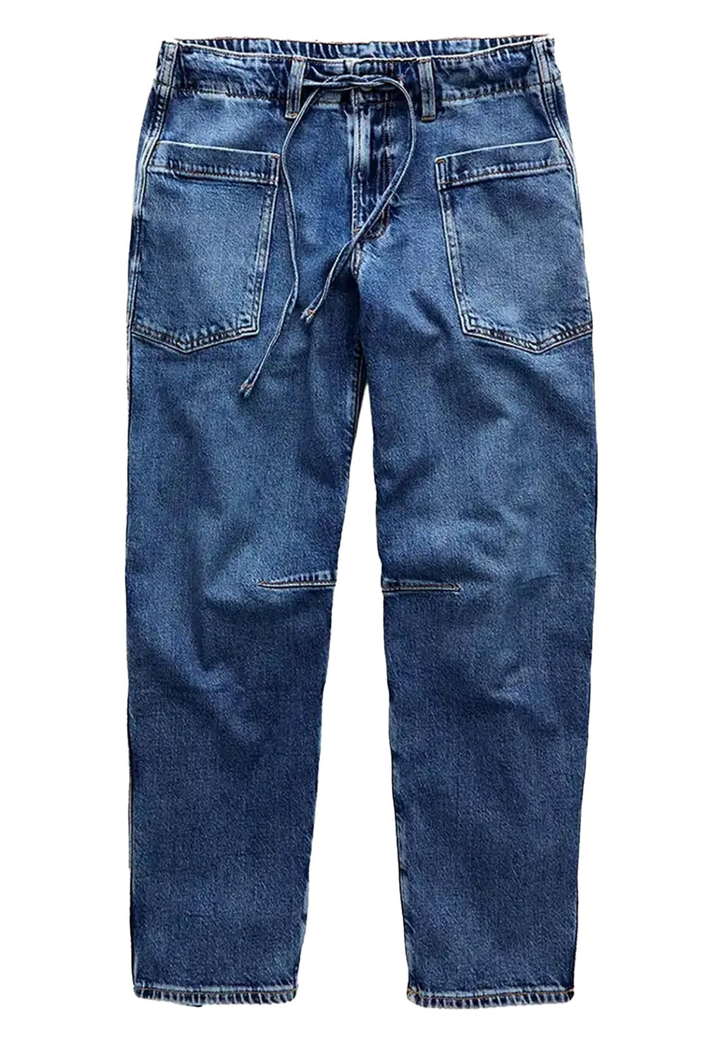 longlugoo Women's Baggy Barrel Jeans Casual Boyfriend Mid Rise Wide Leg Denim Pants with Drawstring Blue