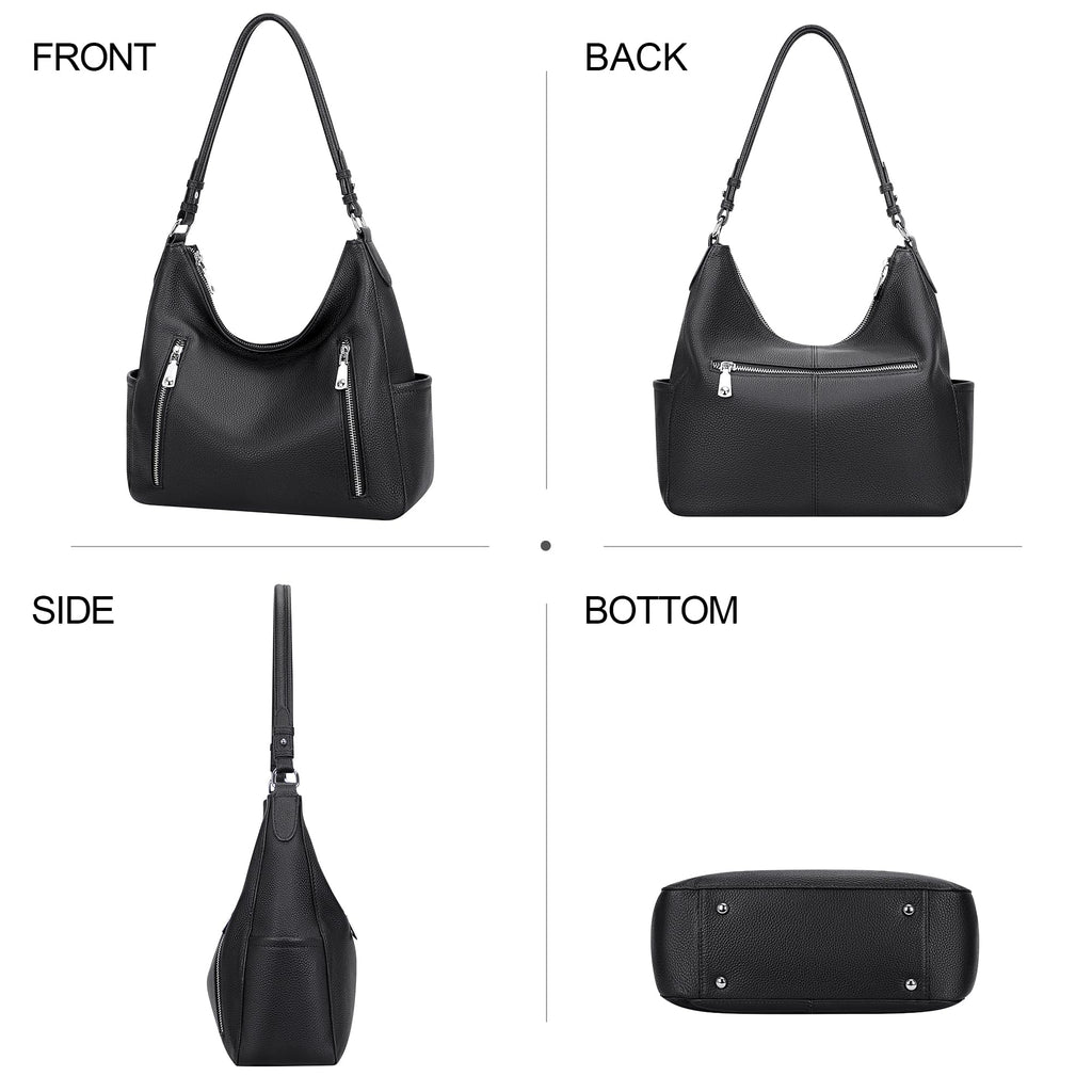 Over Earth Genuine Leather Purses for Women Medium Hobo Bag Lady Crossbody Handbags with 2 Detachable Straps(O150E UG Black)