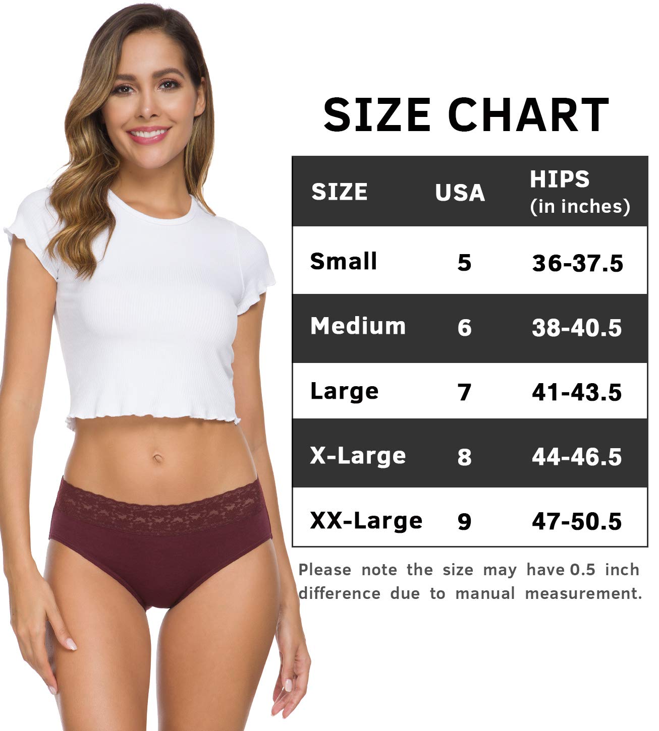 Wealurre Cotton Panties for Women Bikini Underwear Hipster Underpants Lace Briefs Pack(DarkSeries,L)