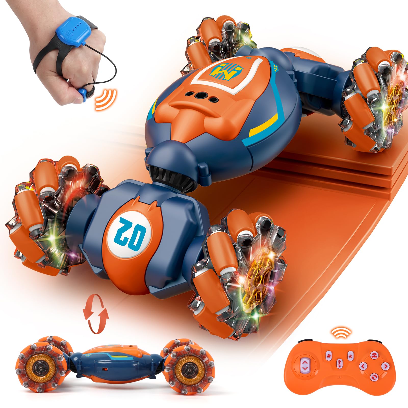 Gesture Sensing RC Stunt Car - Boys Girls Toys Age 6-8-12, 4WD Hand Controlled Remote Control Twist Car with Light & Music,Cool Birthday presents and Ideas Gifts for Kids Age 6 7 8 9 10 11 12 YearsOld