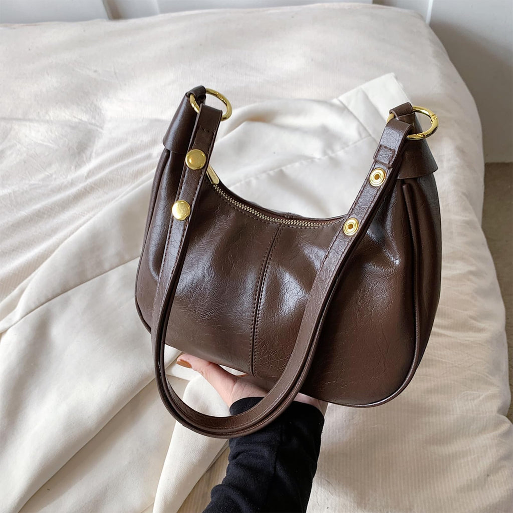 Shoulder Bags for Women Small Hobo Bags Crescent Shaped Cute Retro Tote Handbag Mini Clutch Purse with Zipper Closure (Brown)