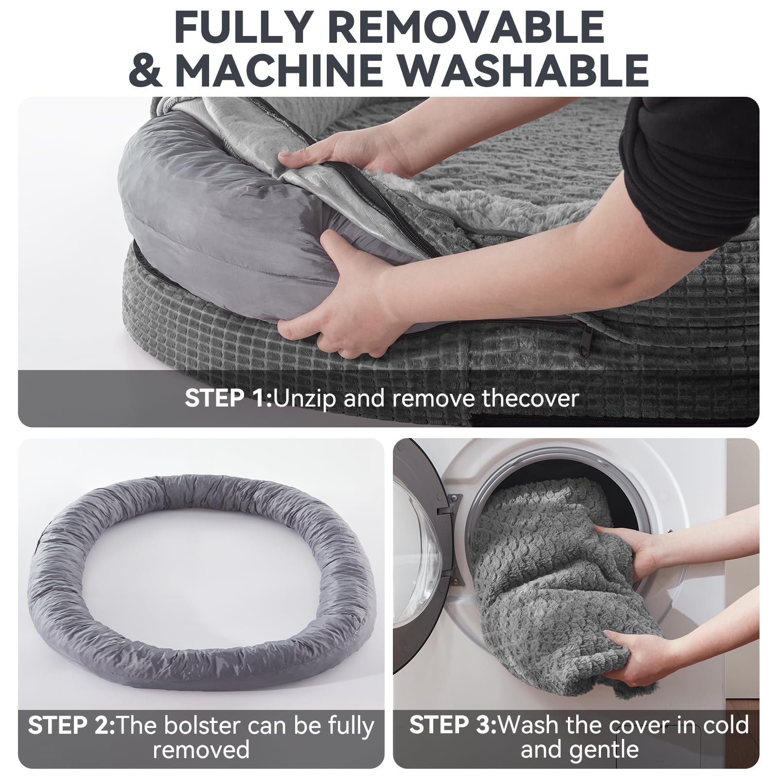 JOEJOY Orthopedic Dog Beds Large Sized Dog, XL Egg-Crate Memory Foam Pet Couch Bed with Bolster Sides, Waterproof Lining, Removable Washable Cover & Non-Slip Bottom, Grey