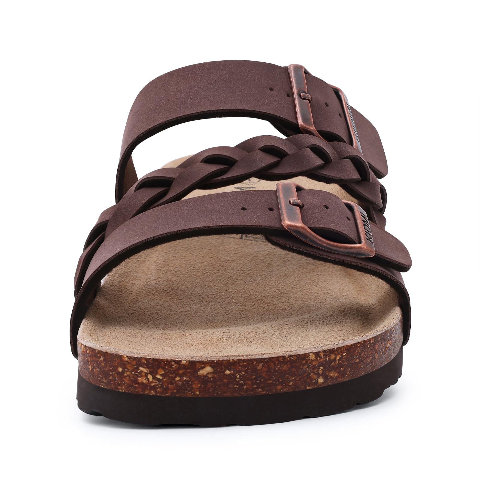 KIDMI Women's Cork Footbed Sandals with Arch Support Comfortable Slip-On Slide Sandals With Adjustable Buckle for Summer, Brown 39