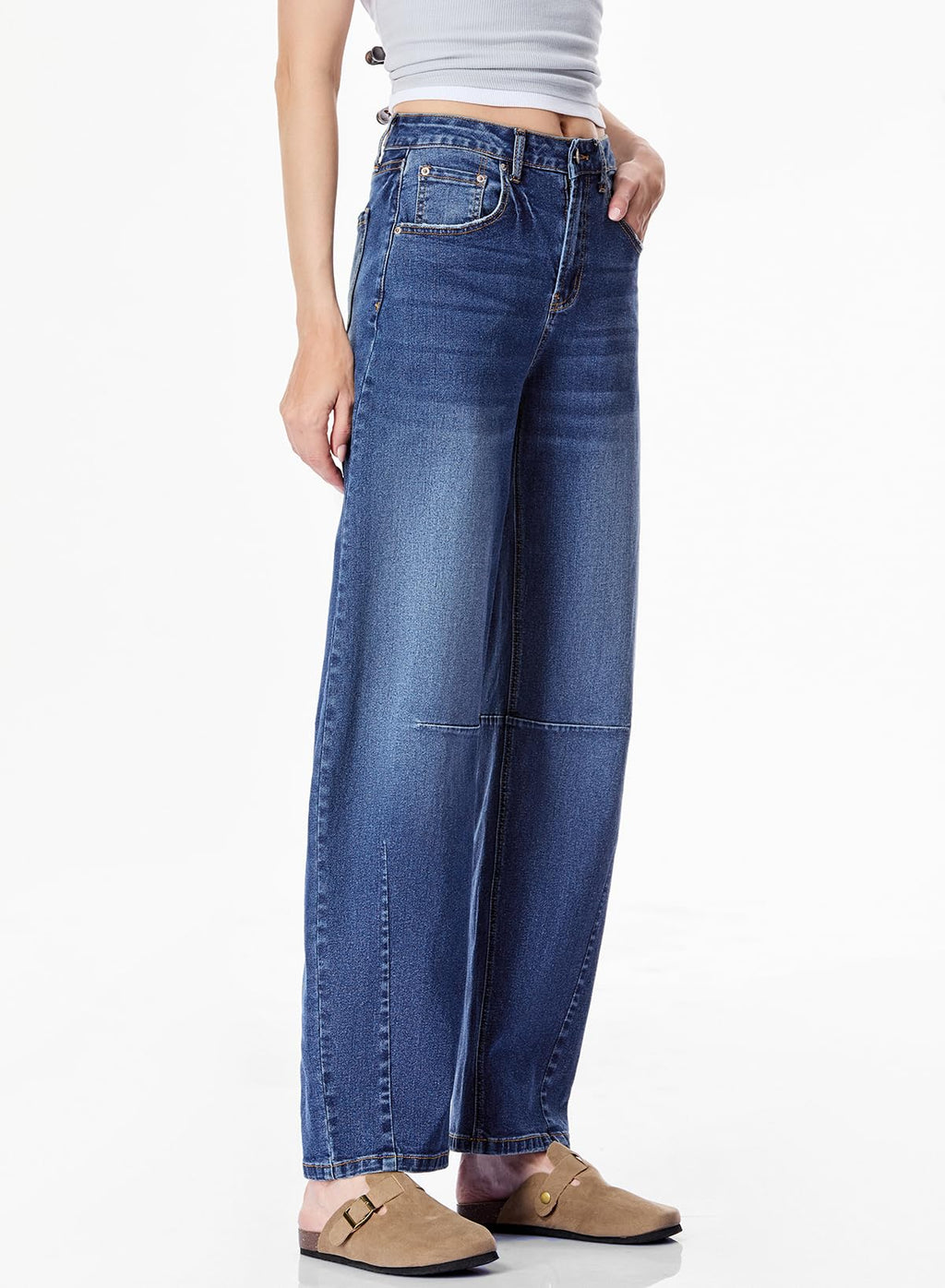 Sidefeel Women's Barrel Jeans Wide Leg Vintage Mid Rise Y2k Baggy Boyfriend Denim Pants Size 10 Blue