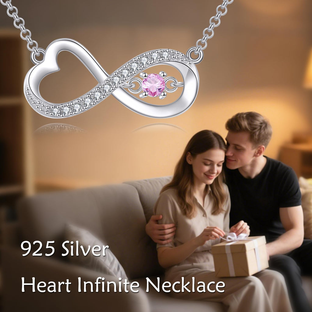 SHINYKEND Diamond Infinity Necklace for Women, 925 Sterling Silver Lab-Grown Diamonds Infinity Love Heart Pendant with Birthstone Valentine's Day Birthday Mothers Day Jewelry Gifts for Her