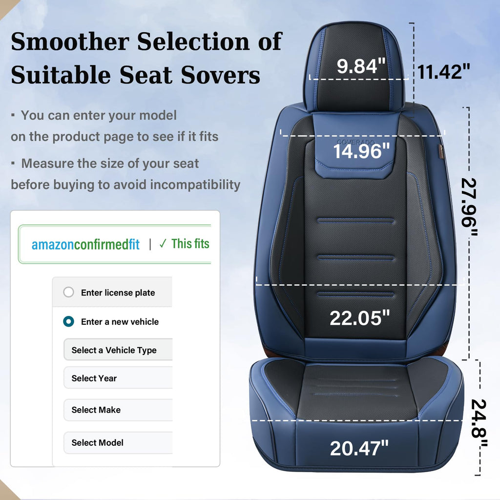 Coverado Car Seat Covers, Front Covers for Cars, Car Seat Cover Front Seats, Car Seat Protector Waterproof, Leather Car Seat Cushion, Universal Interior Covers Seat Protectors for Most Cars Blue