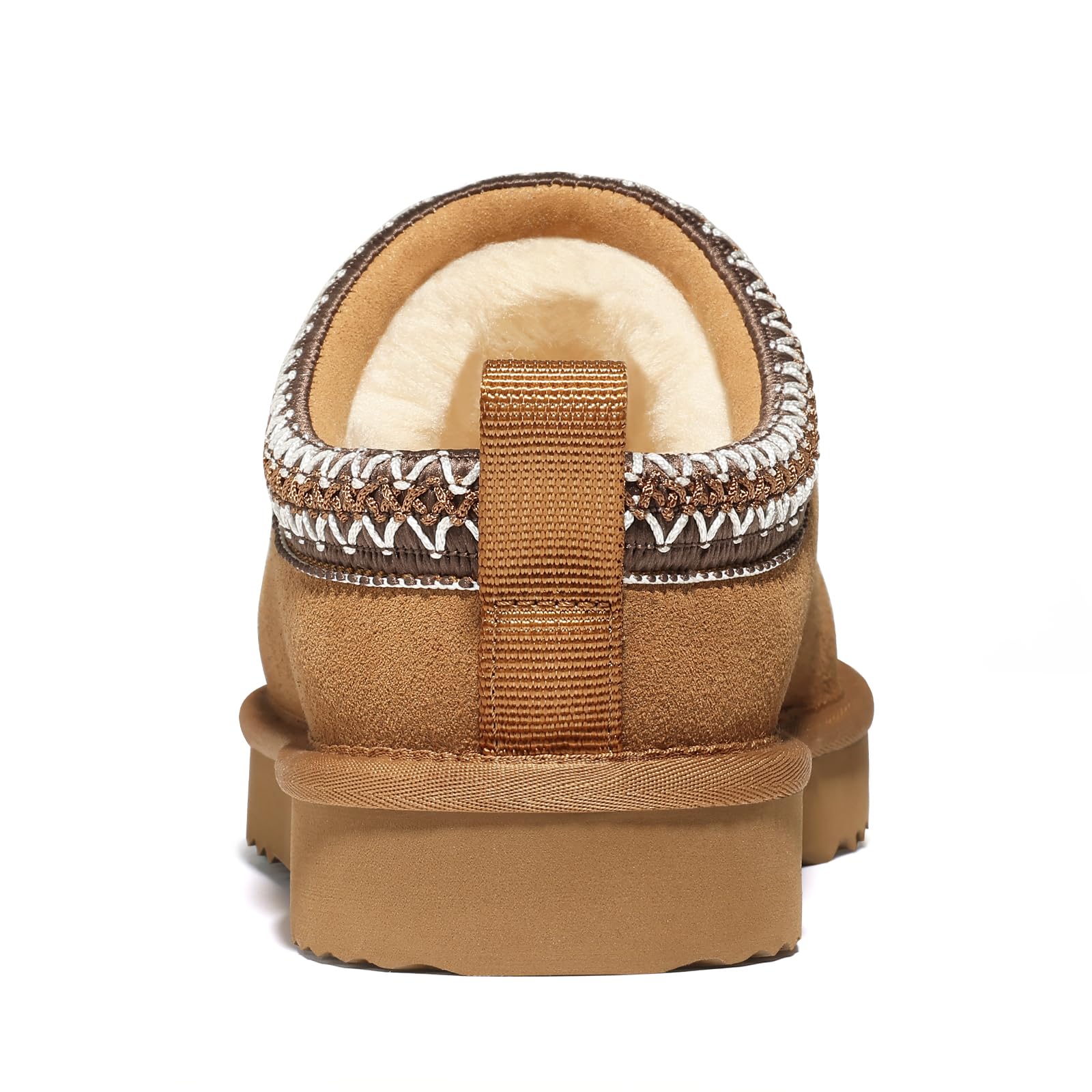 bebealy Genuine Suede Fuzzy Slippers for Women Winter Warm House Shoes Cozy Mini Boots for Indoor Outdoor, Chestnut 39