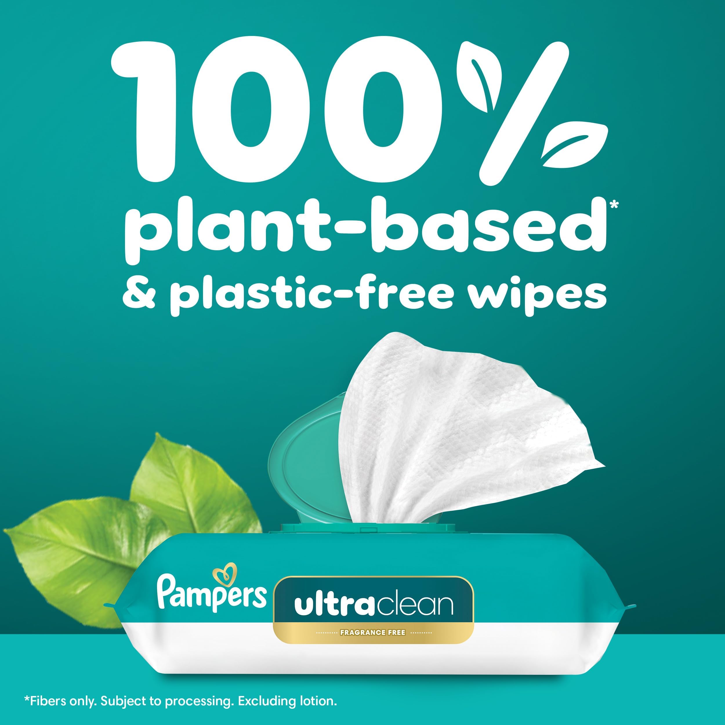 Pampers Ultra Clean Baby Wipes (Previously 'Free & Gentle'), 99% Water, Hypoallergenic, Unscented, 100% Plant Based, Plastic-Free, 624 Baby Wipes Total (8X Flip-Top Packs) [Packaging May Vary]