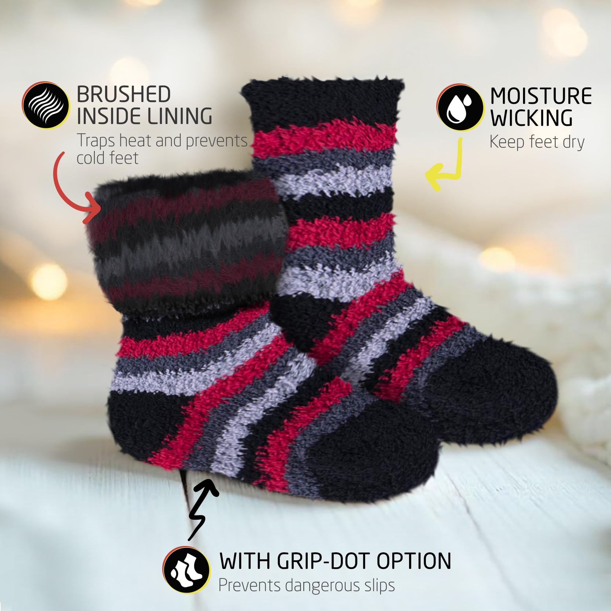 HOT FEET Toddler Warm Socks – Thermal Crew Winter Socks for Toddlers, Thick Insulated Snow Gear for Kids 5/6 Pack, Pink, Royal Dot, Fuchsia, Purple, Navy, Black