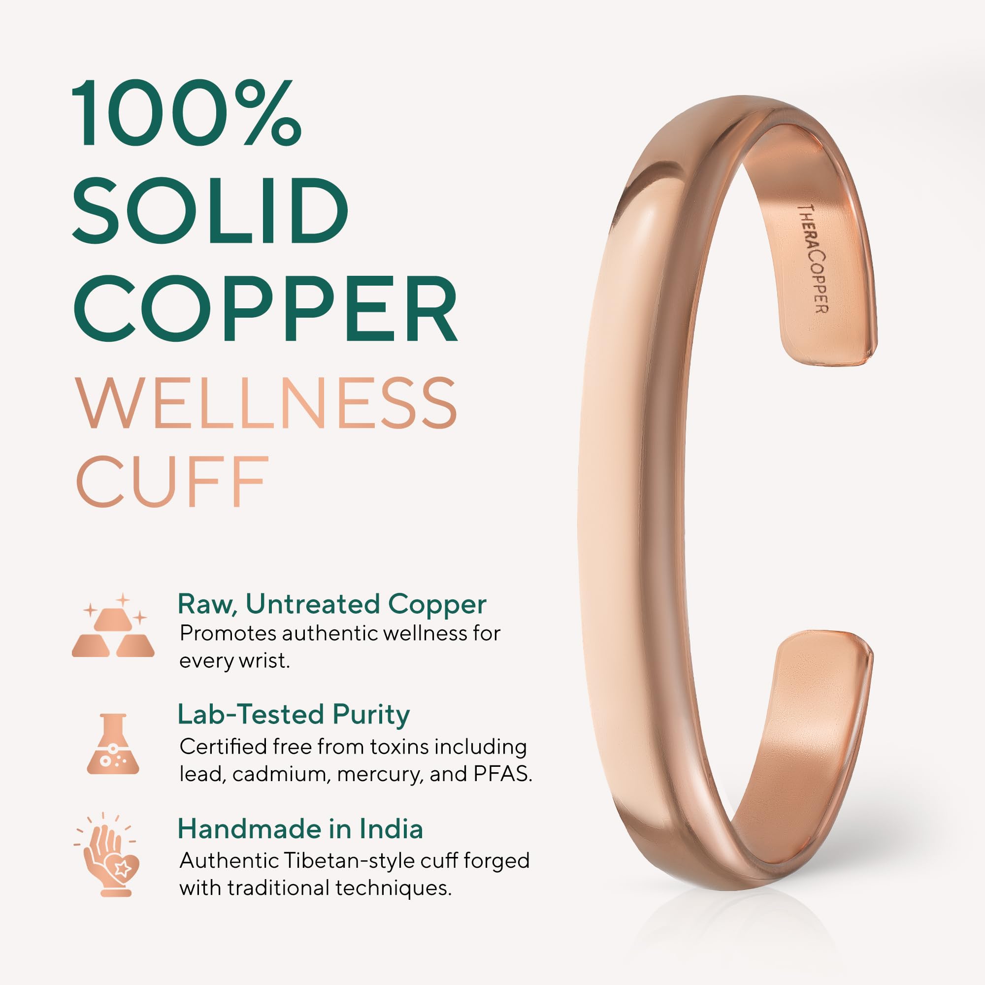 TheraCopper Copper Bracelet for Men & Women — 100% Pure Copper Bracelets — Raw, Solid & Uncoated Authentic Handmade Tibetan Bracelet Cuff Bangles (Plain)