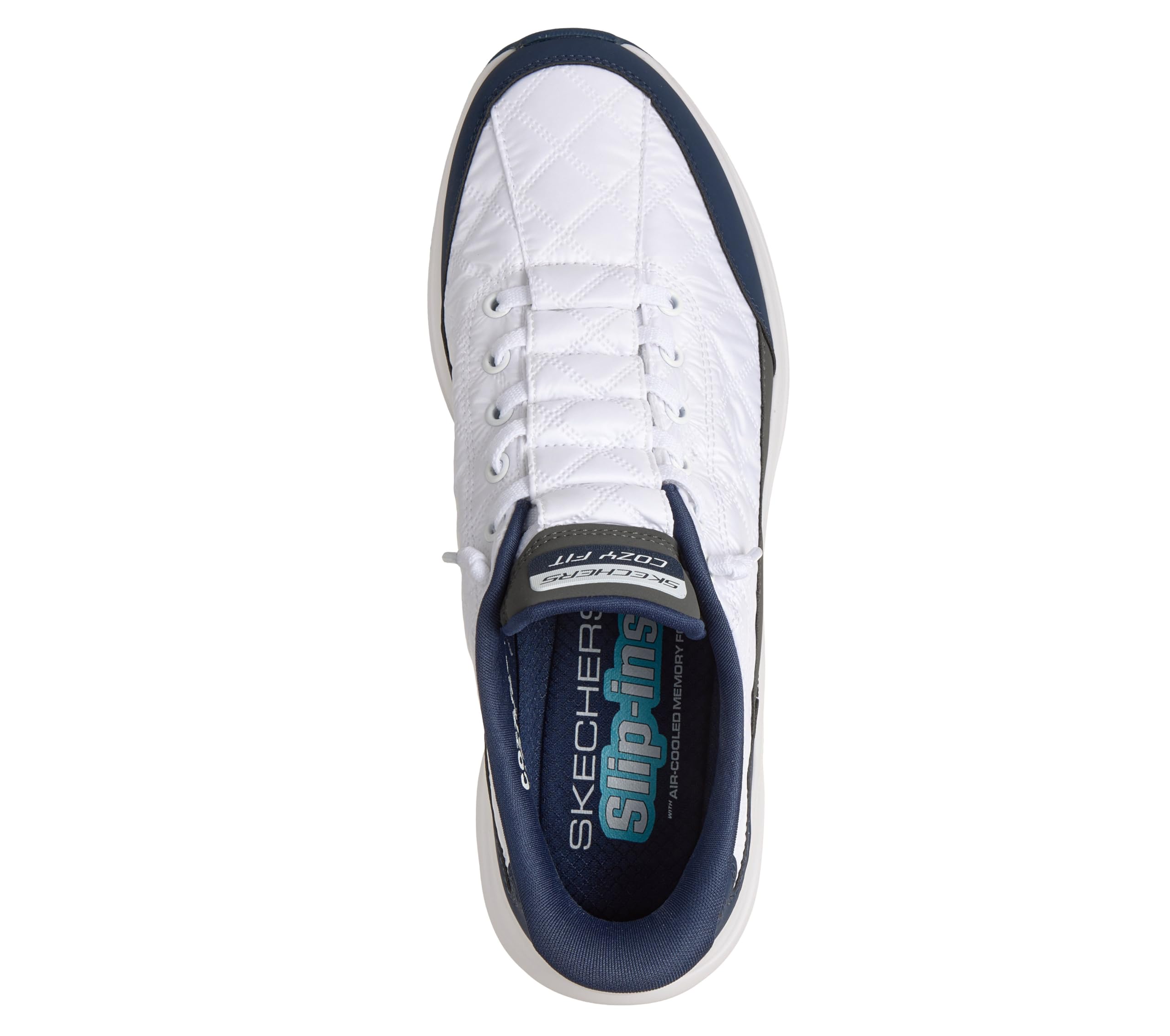 Skechers Men's Contour Foam Cozy Fit Hands Free Slip-in Sneaker,White/Navy,9 Wide