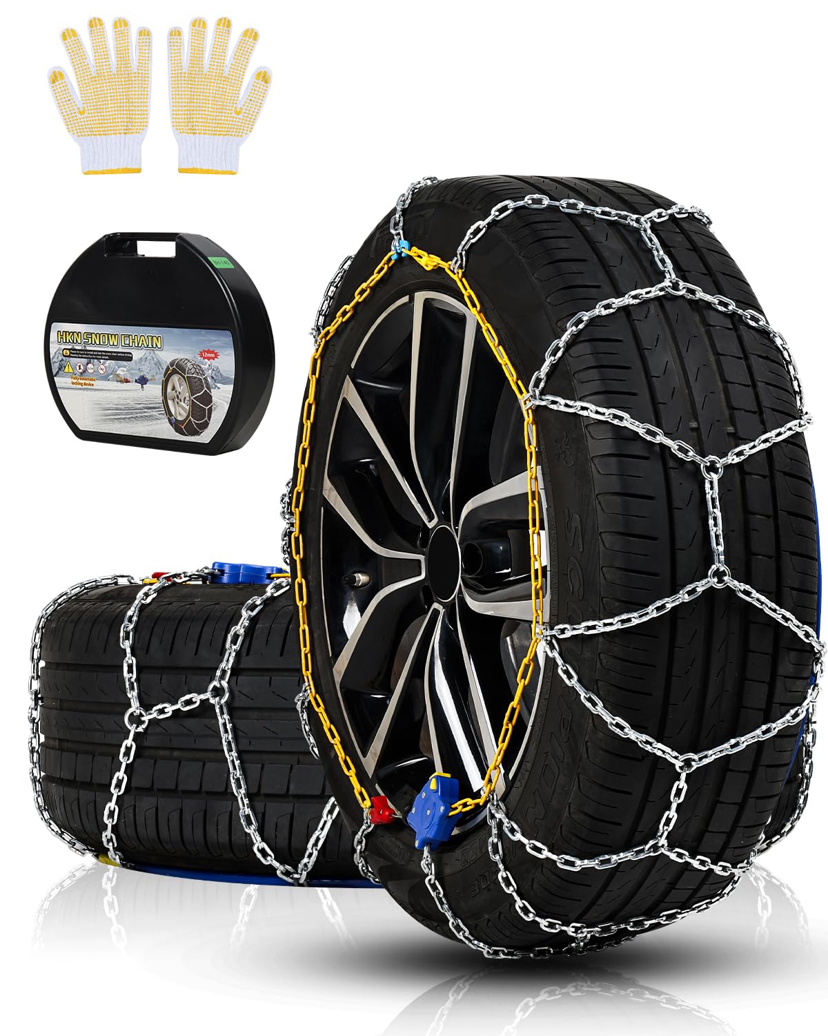 Auto Tightening Snow Chains Tire Chains For Cars Suv Pickup Trucks - Auto Tightening 1 Min Quick Fit AND Easy Installation, Reusable Universal Emergency Traction Snow Chains - Set of 2（HKN140）