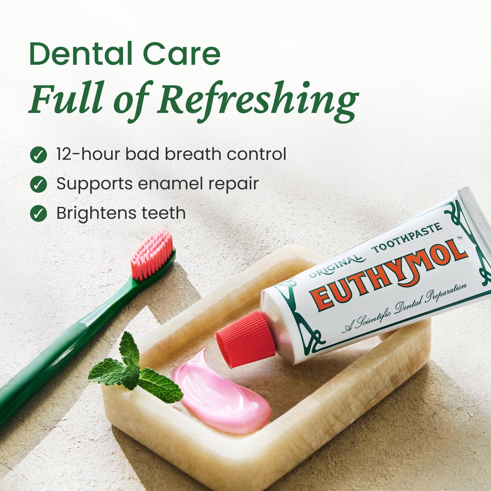 EUTHYMOL Original Pink Toothpaste (3.7fl oz*3, Pack of 3) - Fluoride-Free Toothpaste for Sensitive Teeth & Gum. Bad Breath, Cavity Prevention, 12-Hour Long Lasting Freshness with Wintergreen