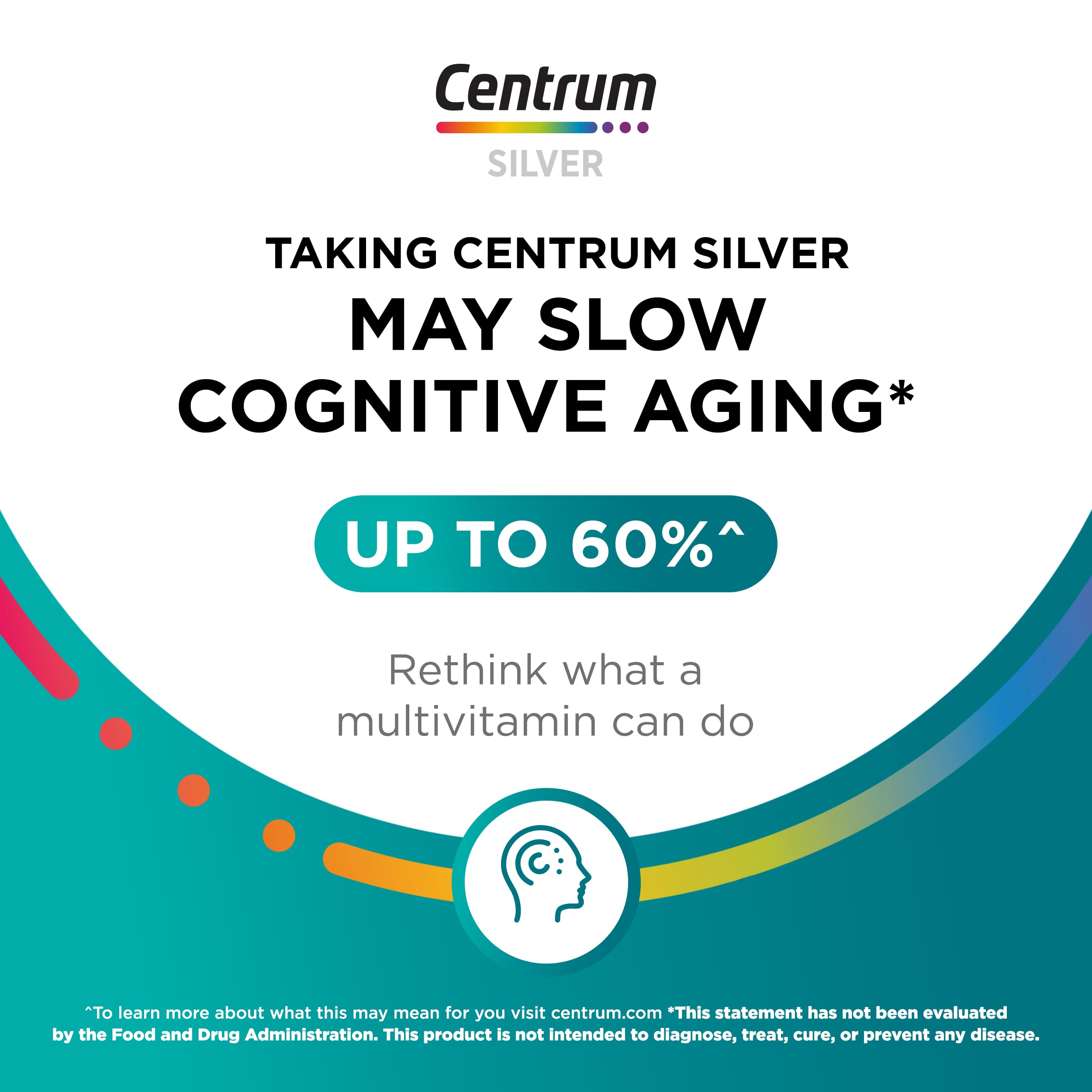 Centrum Silver Multivitamin for Adults 50 Plus, Multivitamin/Multimineral Supplement, Vitamin D3, B Vitamins, Gluten Free, Non-GMO Ingredients, Supports Memory and Cognition in Older Adults - 220 Ct