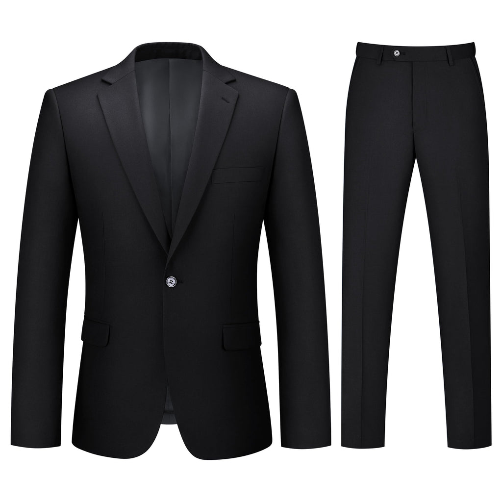 LORENZO BRUNO Mens Suit 2 Piece Black Suits for Men One Button Slim Fit Solid Jacket & Pants Tuxedo Set Business Wedding Party, Black, L