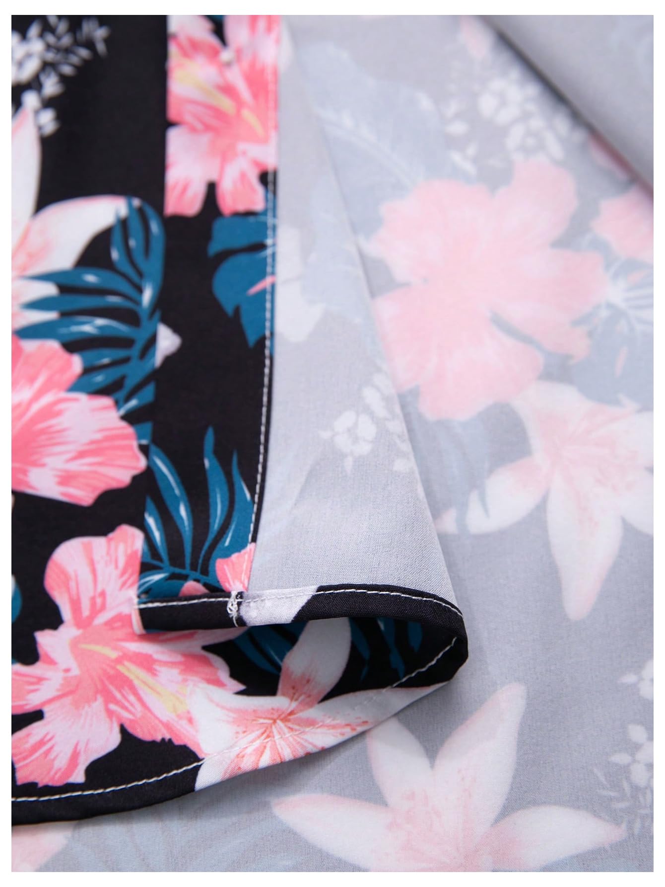 GORGLITTER Men's Vacation Beach Cruise Summer Outfits 2 Piece Shorts Set Hawaiian Button Down Shirt and Shorts Black and Pink Floral Large