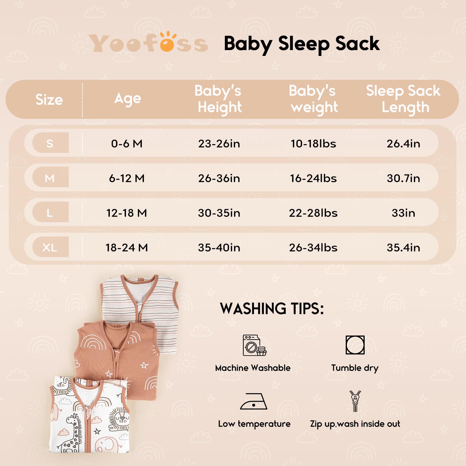 Yoofoss Baby Sleep Sack 12-18 Months 0.5 Tog Wearable Blanket for Baby, 3 Pack 100% Organic Cotton Infant Toddler Sleeping Sack 2-Way Zipper Lightweight Sleep Sack