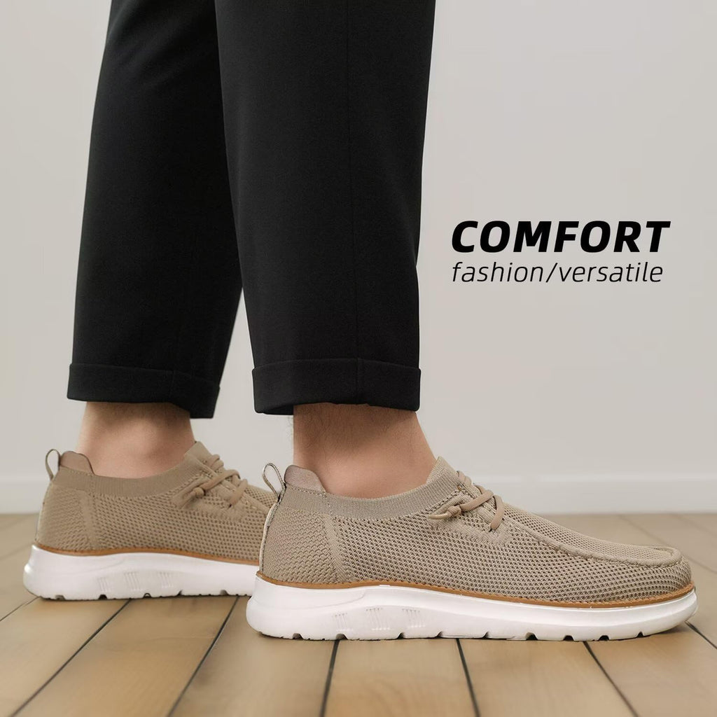 Mens Boat Loafers Slip-on Casual Mesh Walking Shoes Business Oxfords Sneakers Work Lightweight Comfortable Soft Sole Khaki