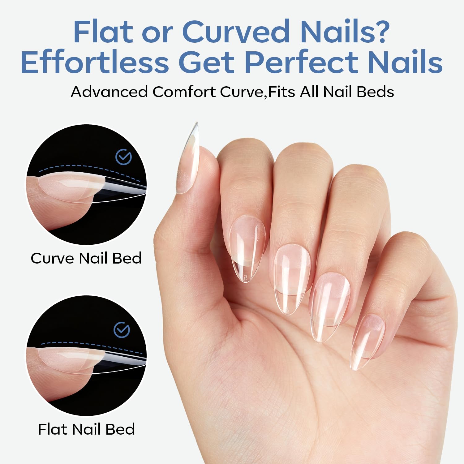 modelones Short Almond Nail Tips, 360pcs Pre-etched Clear Soft Press On Fake Nails Full Cover Half Matte Acrylic Gel Tips Extension for Salon & Home Use 15 Sizes