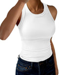 GKBK Womens Tank Tops High Neck Sleeveless Ribbed Tank Casual Basic Thick Strap Slim Fitted Racerback Shirts Solid- White