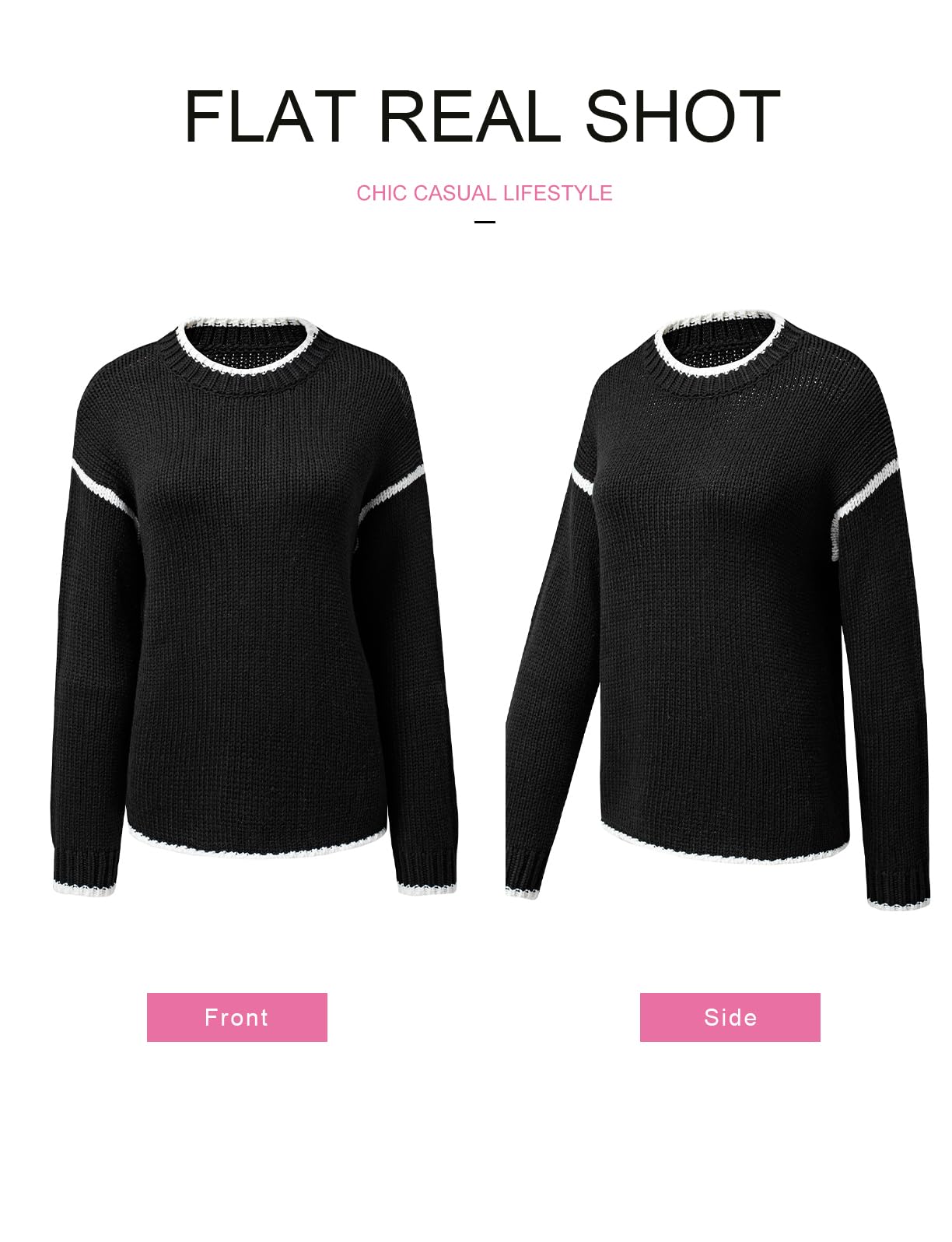 SHEWIN Fall Sweaters for Women 2025 Trendy Long Sleeve Drop Shoulder Womens Tops Oversized Sweater Business Casual Loose Cozy Warm Winter Clothes,US 12-14(L),Black