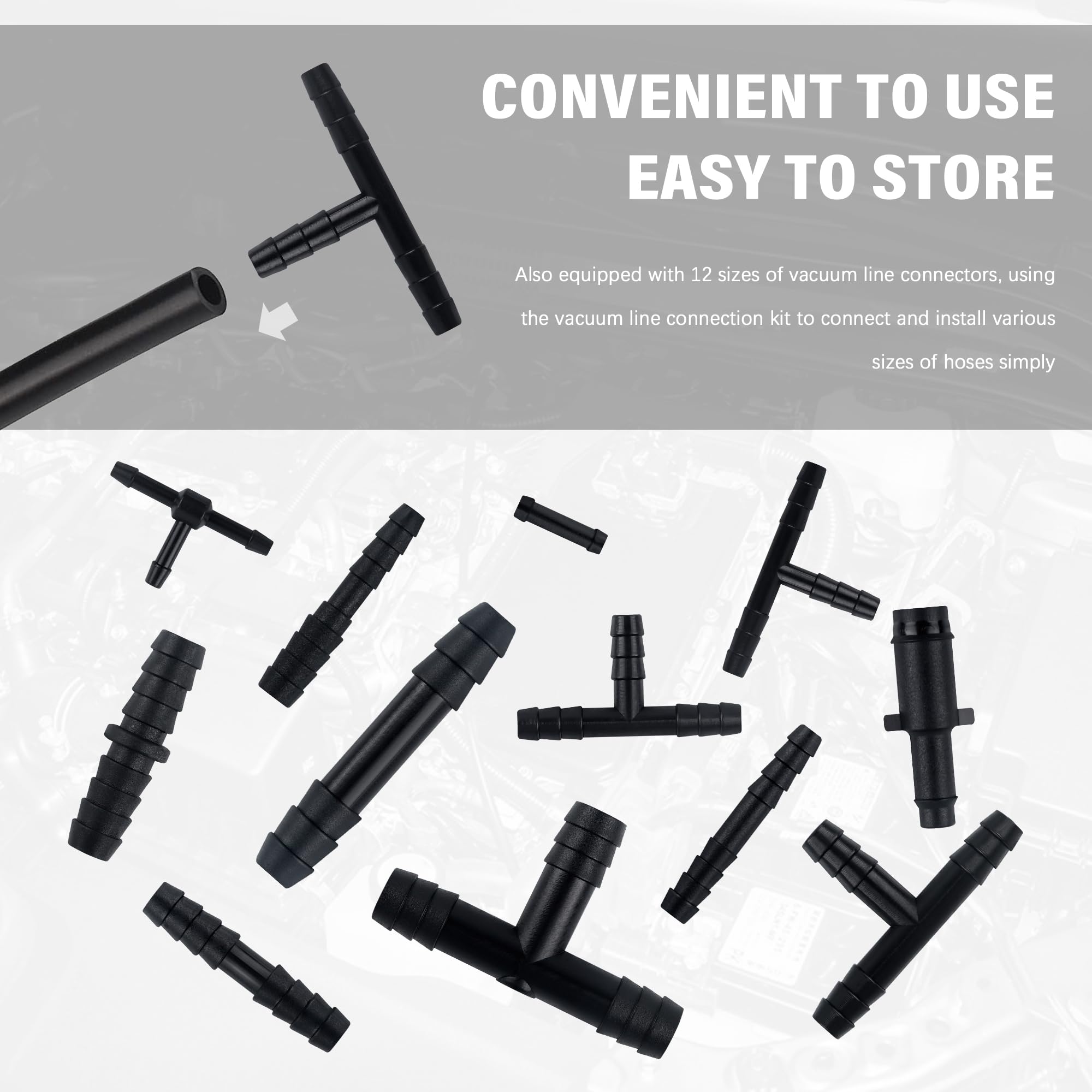 Multipurpose Vacuum Line Kit,6PCS 5Ft Vacuum Hose Automotive+64PCS Vacuum Line Connectors,Max 130PSI Silicone Hose for Variety Car Piping System Automotive Replacement Vacuum Hoses (70PCS)