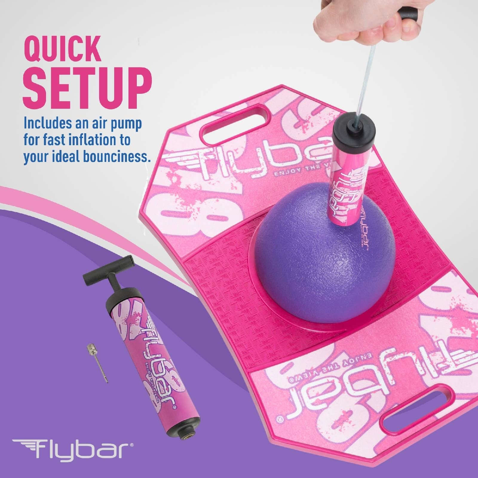 Flybar Pogo Trick Ball for Kids, Trick Bounce Board for Boys and Girls Ages 6+, Up to 160 lbs, Includes Pump, Easy to Carry Handle, Durable Plastic Deck Indoor, Outdoor Toy Pogo Jumper (Pink Berry 2)