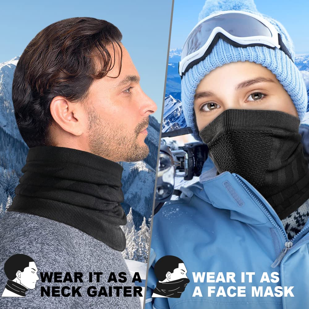 WTACTFUL Winter Neck Gaiter Neck Warmer Half Face Ski Mask Thermal Cover Shield for Cold Weather Windproof Tube Bandana Balaclava for Running Skiing Snowboarding Cycling Motorcycle Riding All Black