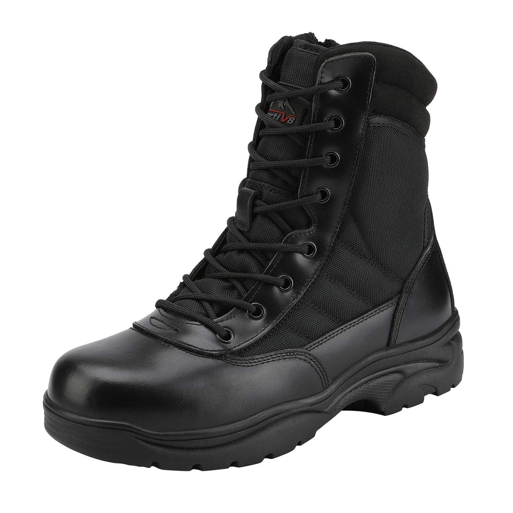 NORTIV 8 Men's Military Tactical Work Boots Side Zipper Leather Motorcycle Combat Boots Trooper(6-8 Inches),Size 11W,Black
