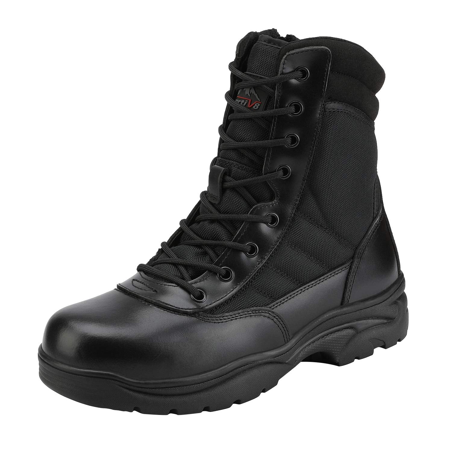 NORTIV 8 Men's Military Tactical Work Boots Side Zipper Leather Motorcycle Combat Boots Trooper(6-8 Inches),Size 11W,Black